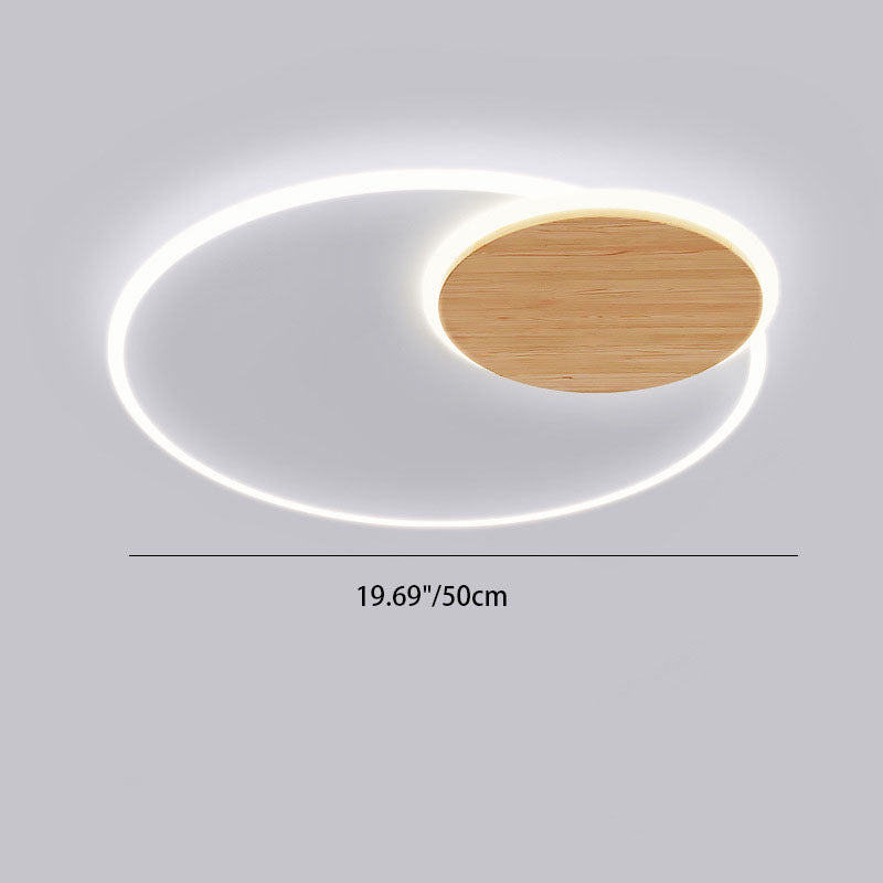 Contemporary Scandinavian Wood Acrylic Round Shade LED Flush Mount Ceiling Light For Living Room