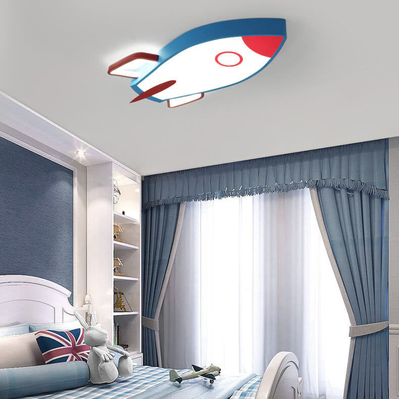 LED-Deckenleuchte aus Aluminium in Raketenform mit Cartoon-Motiv 