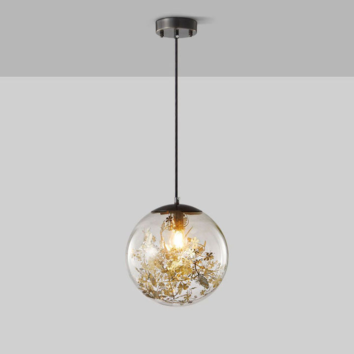 Modern Luxury Round Globe All Brass Glass 1-Light Pendant Light For Bedroom