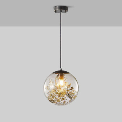 Modern Luxury Round Globe All Brass Glass 1-Light Pendant Light For Bedroom