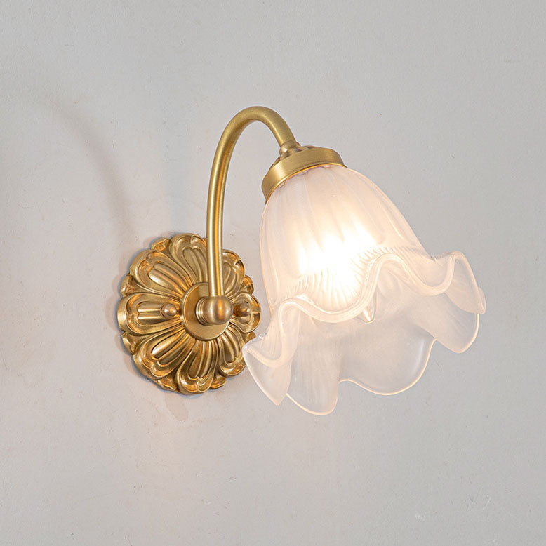 European Vintage Floral Copper Glass 1-Light Wall Sconce Lamp