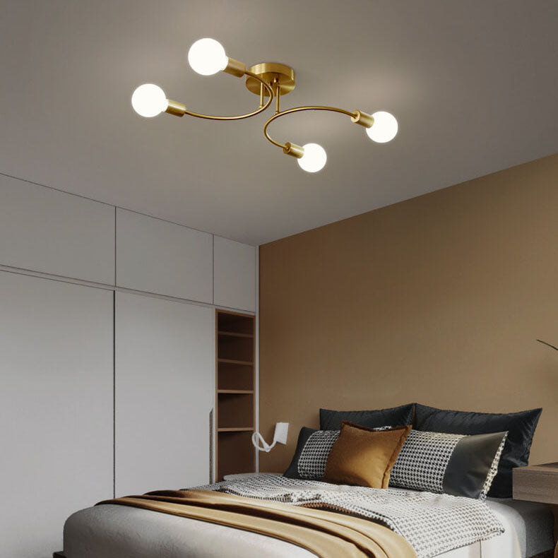 Modern Luxury Round Magic Bean Ring Iron 4/6/8-Light Semi-Flush Mount Ceiling Light For Living Room