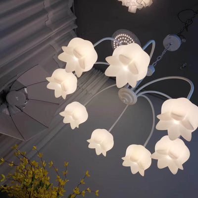 French Cream White Bellflower Acrylic 5/6/8 Light Chandelier