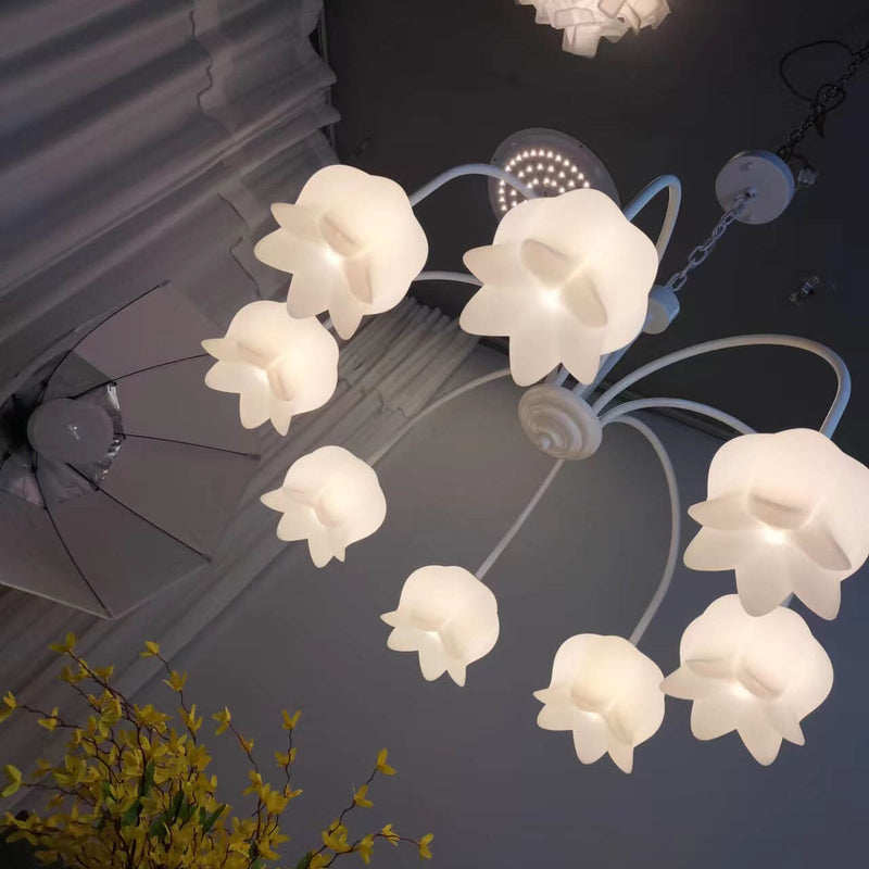 French Cream White Bellflower Acrylic 5/6/8 Light Chandelier