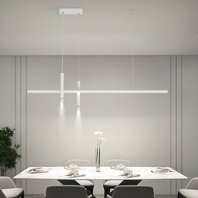 ثريا ضوء الجزيرة LED بخط مستقيم هندسي من الألومنيوم الحديث البسيط لغرفة الطعام 