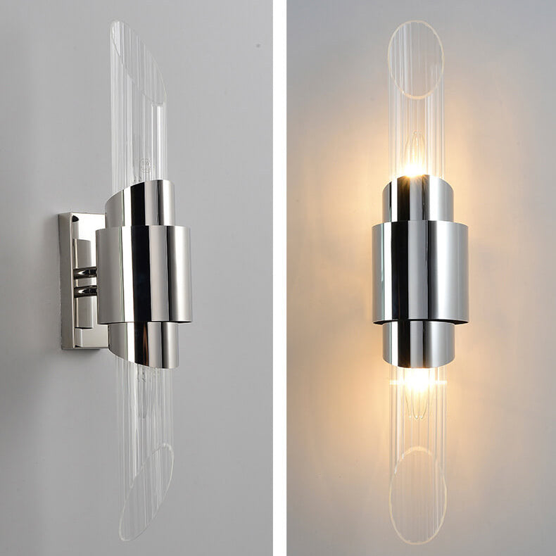 Applique Murale à Colonne en Verre en Acier Inoxydable Moderne de Luxe avec 2 Lumières 