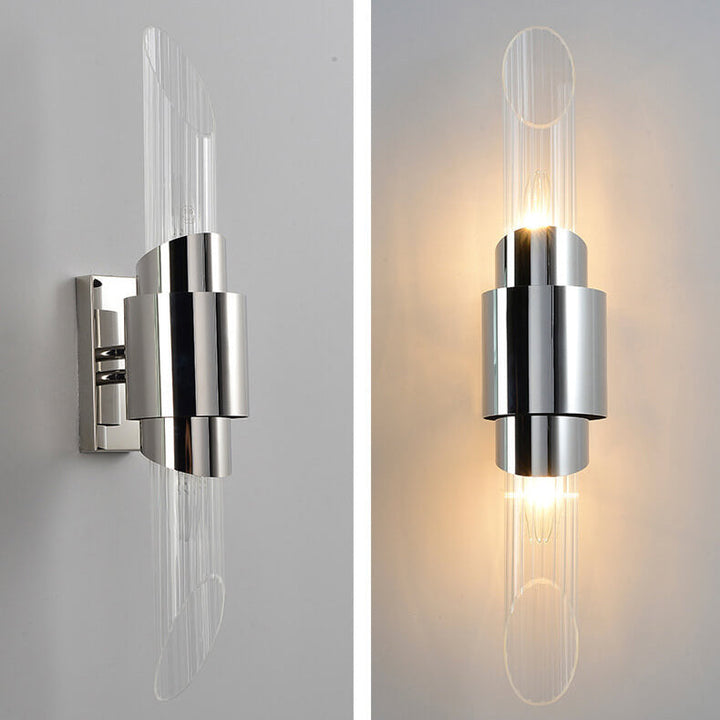 Applique Murale à Colonne en Verre en Acier Inoxydable Moderne de Luxe avec 2 Lumières 