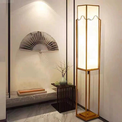 Modern Zen Fabric Square Column 3-Light Standing Floor Lamp