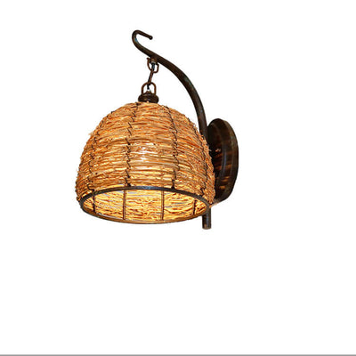 Vintage Rattan Weaving Dome Shade 1-Licht Wandleuchte