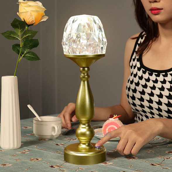 Contemporary Creative Gem Column Plastic Iron LED Touch Table Lamp for Living Room