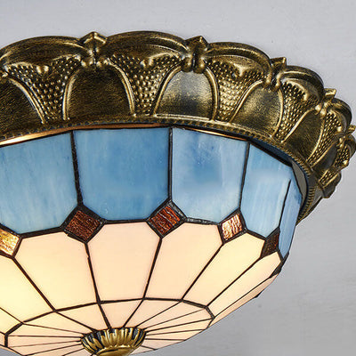 Tiffany Mediterranean Stained Glass Round LED Flush Mount Ceiling Light