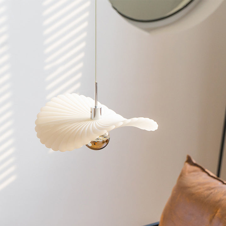 Moderne Art Deco Creme Plissee Lotus Blatt Harz Schatten LED Pendelleuchte Für Wohnzimmer 
