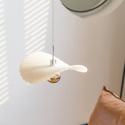 Modern Art Deco Cream Pleated Lotus Leaf Resin Shade LED Pendant Light For Living Room