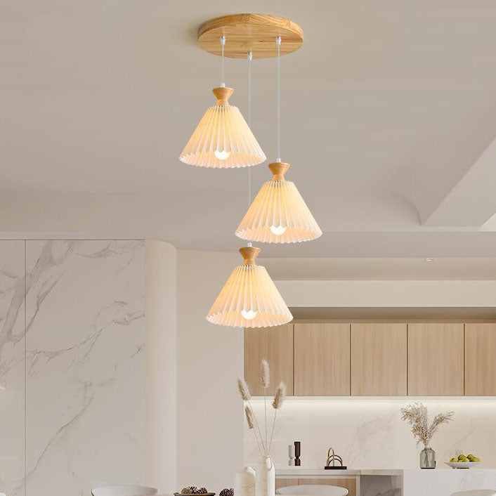 Lustre nordique à cône plissé en bois, 1/3 lumières, luminaire d&