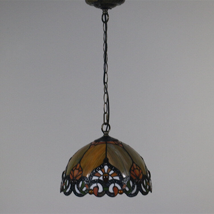 Vintage Tiffany Orange Buntglas Kuppel Antike 1-Licht Pendelleuchte 