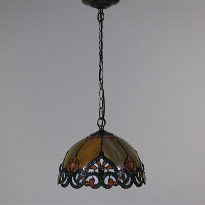 Vintage Tiffany Orange Buntglas Kuppel Antike 1-Licht Pendelleuchte 