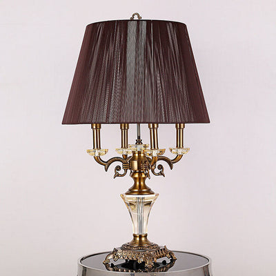 Lampe de table moderne avec abat-jour en tissu de luxe, base en cristal, 3/4 lumières 