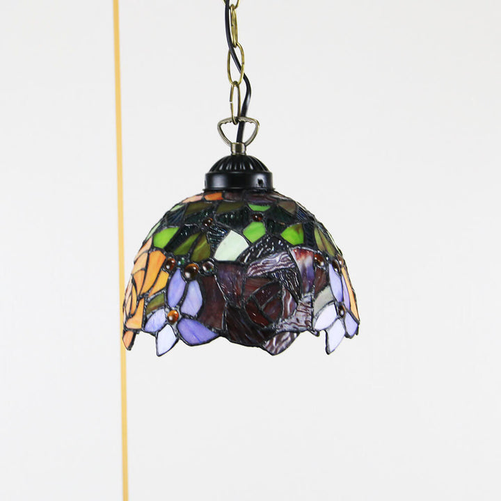 Suspension lumineuse à 1 ampoule en verre teinté avec perles Rustic Rose de Tiffany 
