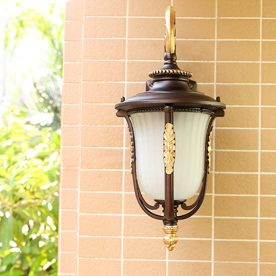 Traditional Vintage Coffee Gilded Aluminum Glass 1-Light Waterproof Wall Sconce Lamp