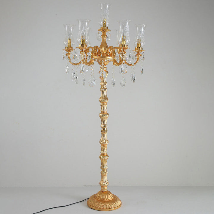 Traditional Luxury Golden Crystal Zinc Alloy Candle Holder 7-Light Standing Floor Lamp For Bedroom