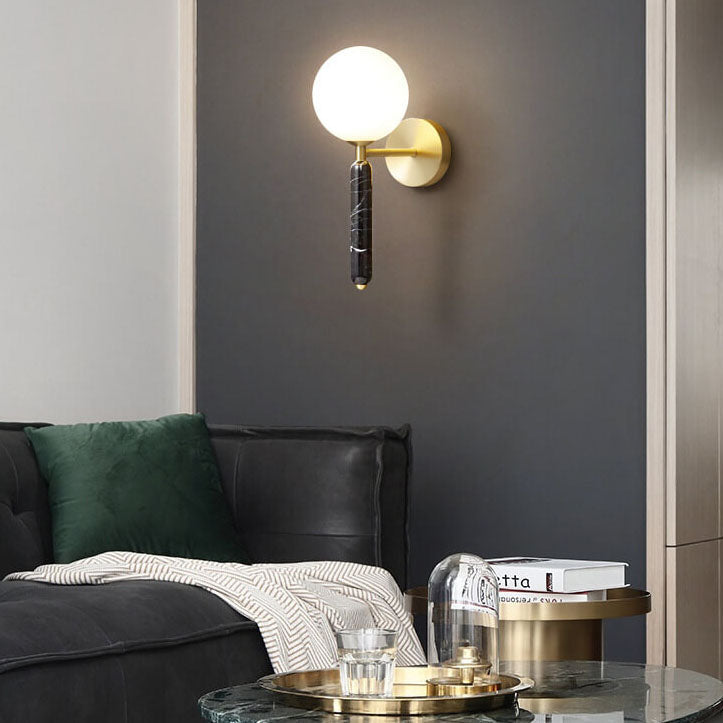 Nordic Ball Shade Marble Straight Arm 1-Light Wall Sconce Lamp