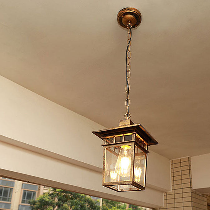 Suspension étanche pour patio à 1 lumière en verre et aluminium, cage carrée européenne extérieure 