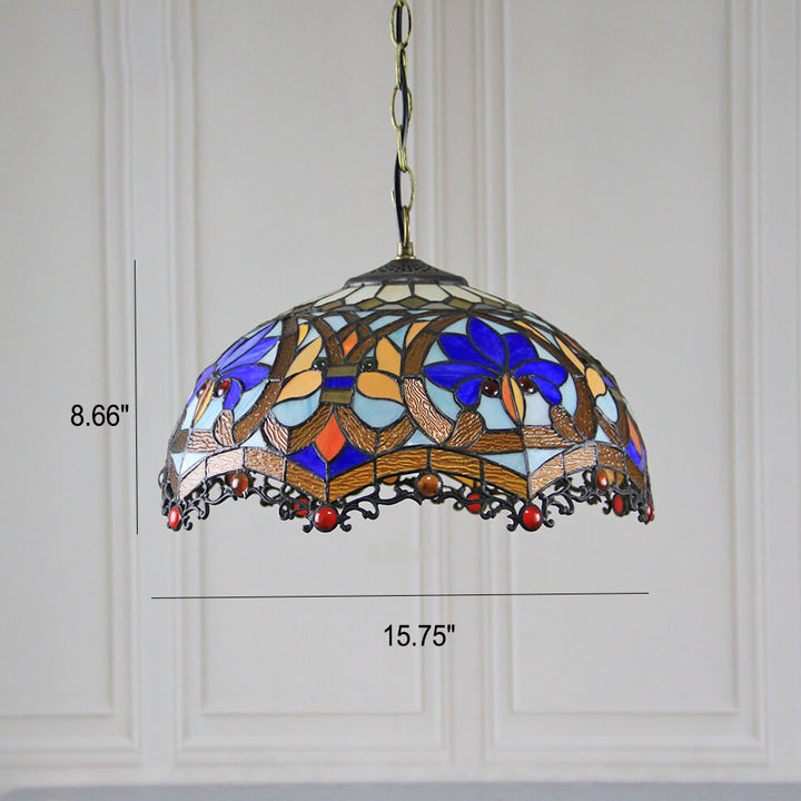 Lámpara colgante de 1 luz con cúpula de vidrio teñido estilo Tiffany Rustic 