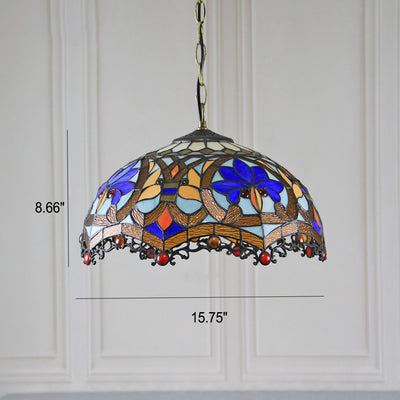 Tiffany Rustic Stained Glass Dome 1-Light Pendant Light