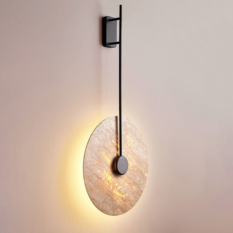 Skandinavische moderne minimalistische runde Eisen-Gelbe Travertin-LED-Wandleuchte 