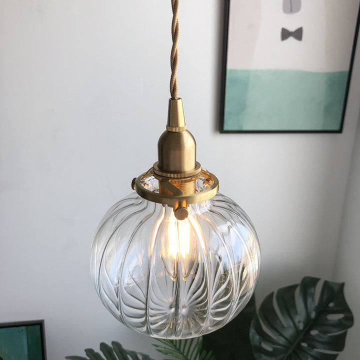 Traditionelle japanische ovale Pendelleuchte aus Messing und Glas mit 1 Licht für Schlafzimmer 