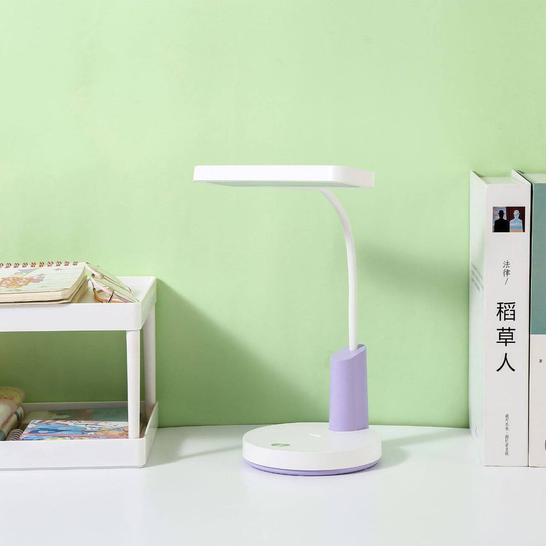 Modern Minimalist Plastic Long Shade Round Base Touch Charging LED Desk Lamp for Bedroom