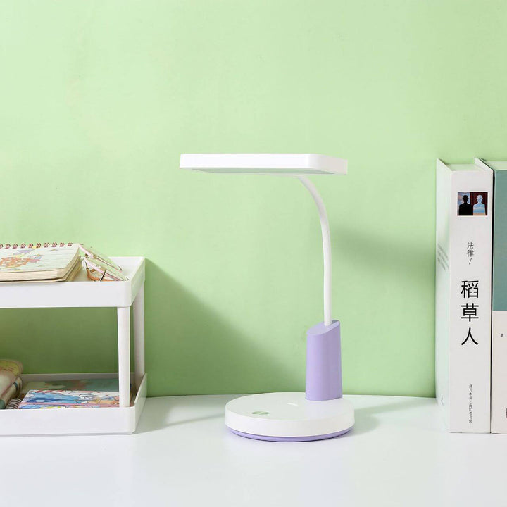 Modern Minimalist Plastic Long Shade Round Base Touch Charging LED Desk Lamp for Bedroom