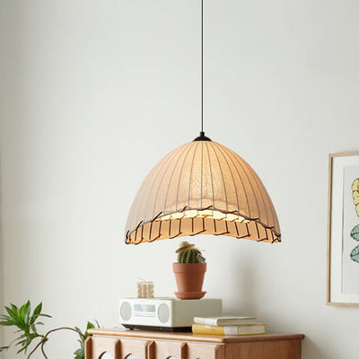 Japanese Wabi-sabi Striped Fabric Dome 1-Light Pendant Light