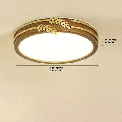 New Chinese Walnut Creative Golden Wheat Ear Decoration Design LED Flush Mount Light