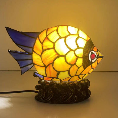 Lampe de table 1 lumière en verre de fer Tiffany Poisson créatif rétro européen 