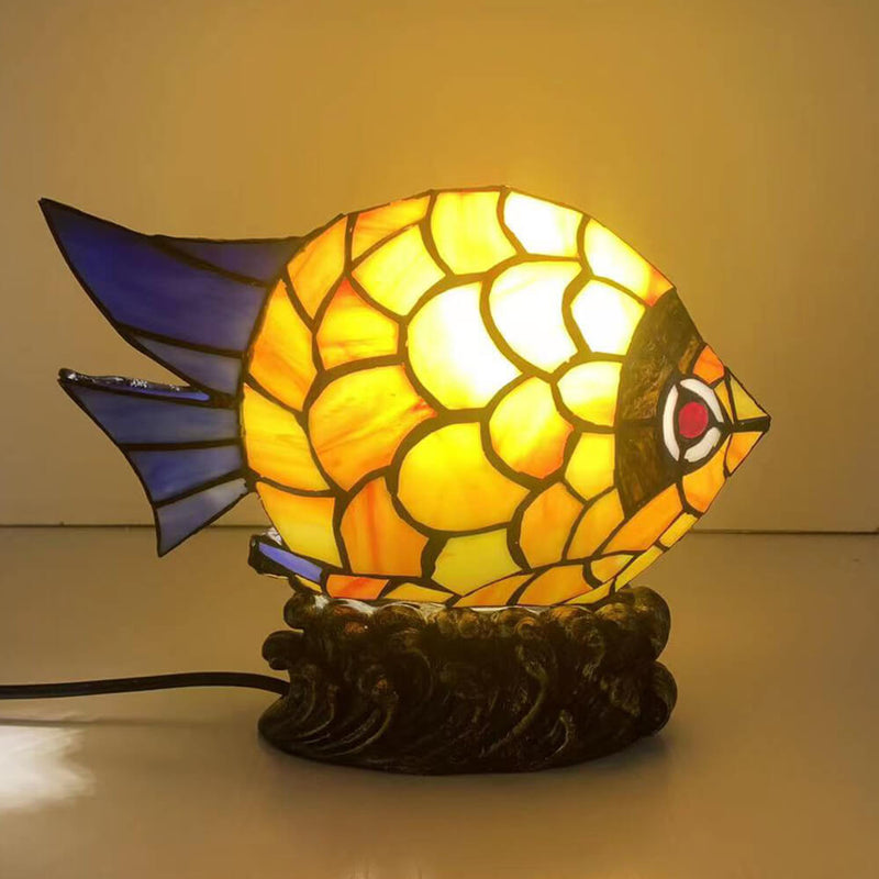 Lampe de table 1 lumière en verre de fer Tiffany Poisson créatif rétro européen 