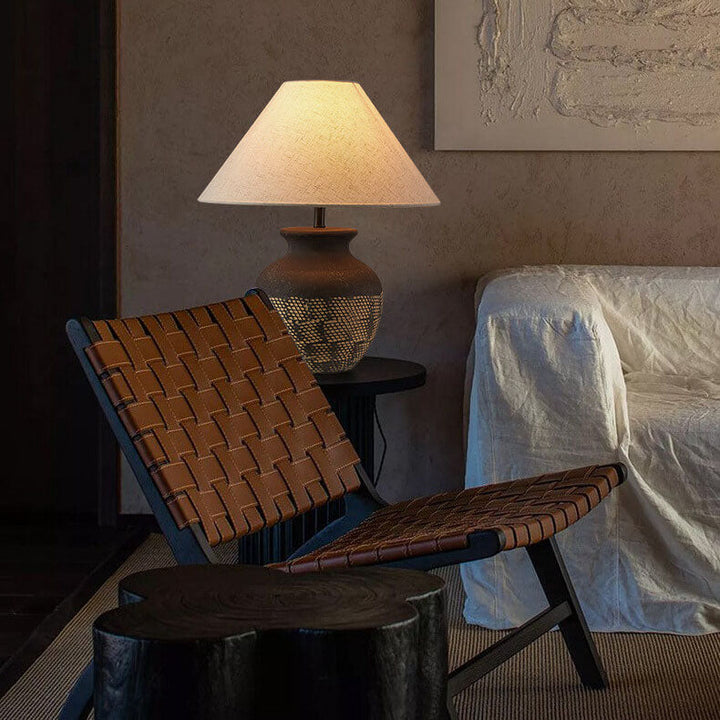 Traditionelle japanische Stoffschirm-Keramikgefäßbasis 1-Licht-Tischlampe für das Studium 
