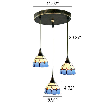 Lámpara de Araña de Isla con Campana de Vidrio Tiffany de 3 Luces 