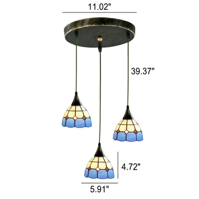 Tiffany Buntglas-Kronleuchter mit drei Lichtern und Inselbeleuchtung 