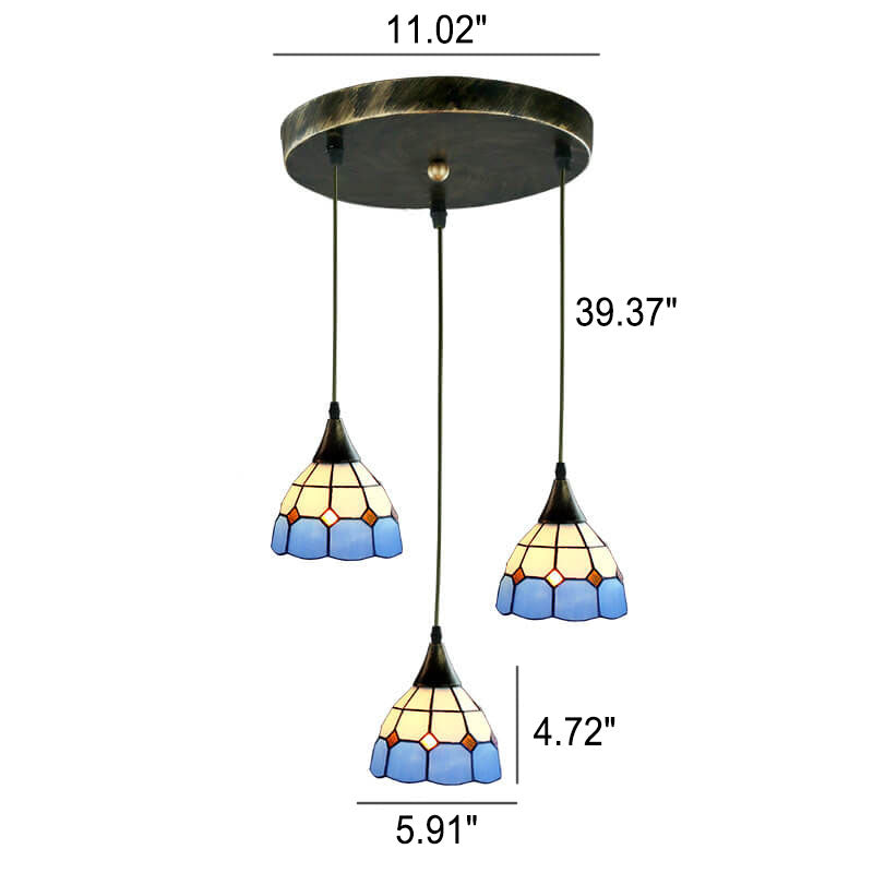 Tiffany Buntglas-Kronleuchter mit drei Lichtern und Inselbeleuchtung 