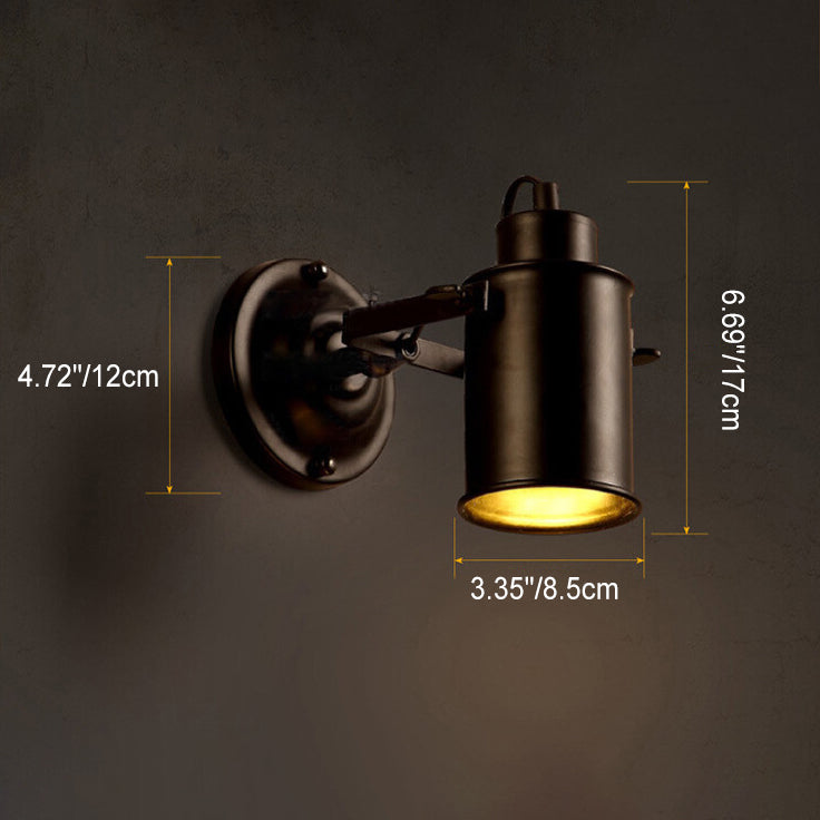 Lampe murale à un feu en fer cylindrique vintage traditionnel pour chambre 