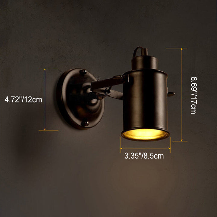 Lampe murale à un feu en fer cylindrique vintage traditionnel pour chambre 