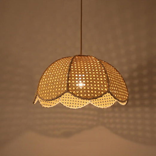 Nordic Rattan Weaving Scallop Dome 1-Light Pendant Light