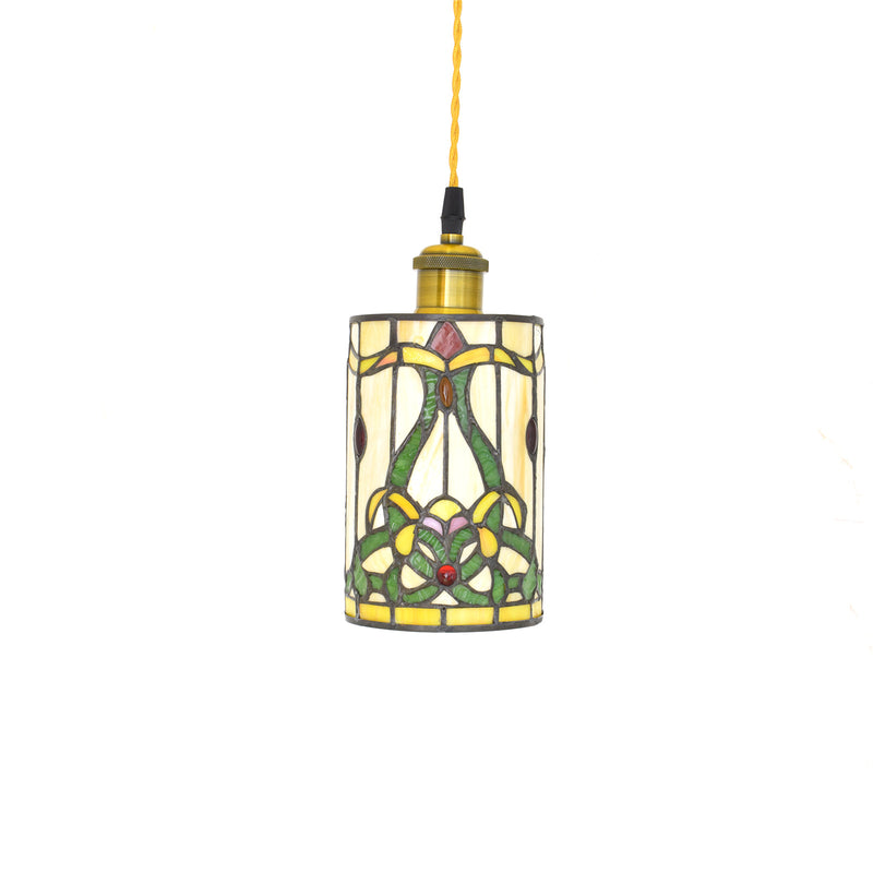 Tiffany Stained Glass Gem Cylinder 1-Light Pendant Light