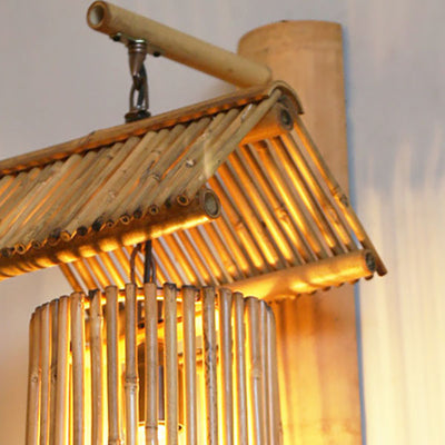 Modern Simplicity Bamboo Weaving Zylinder 1-Licht-Wandleuchte