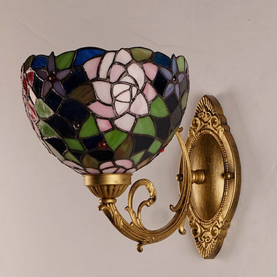 Europäische Vintage Tiffany Rose Glasmalerei 1-Licht Wandleuchte 
