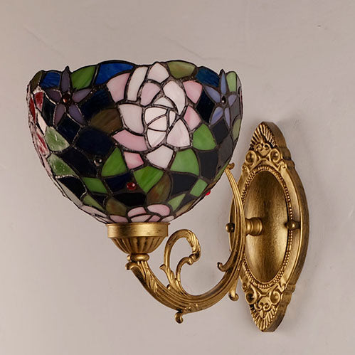 European Vintage Tiffany Rose Stained Glass 1-Light Wall Sconce Lamp