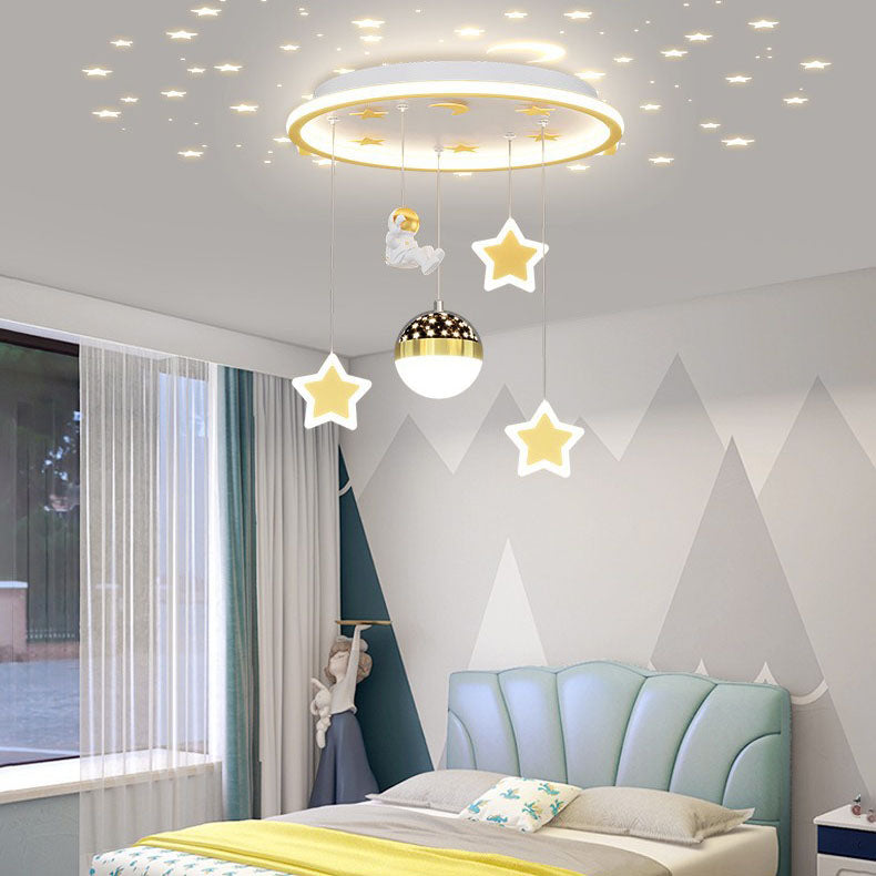 Contemporary Creative Starry Night Acrylic Round Shade LED Kids Flush Mount Ceiling Light For Bedroom