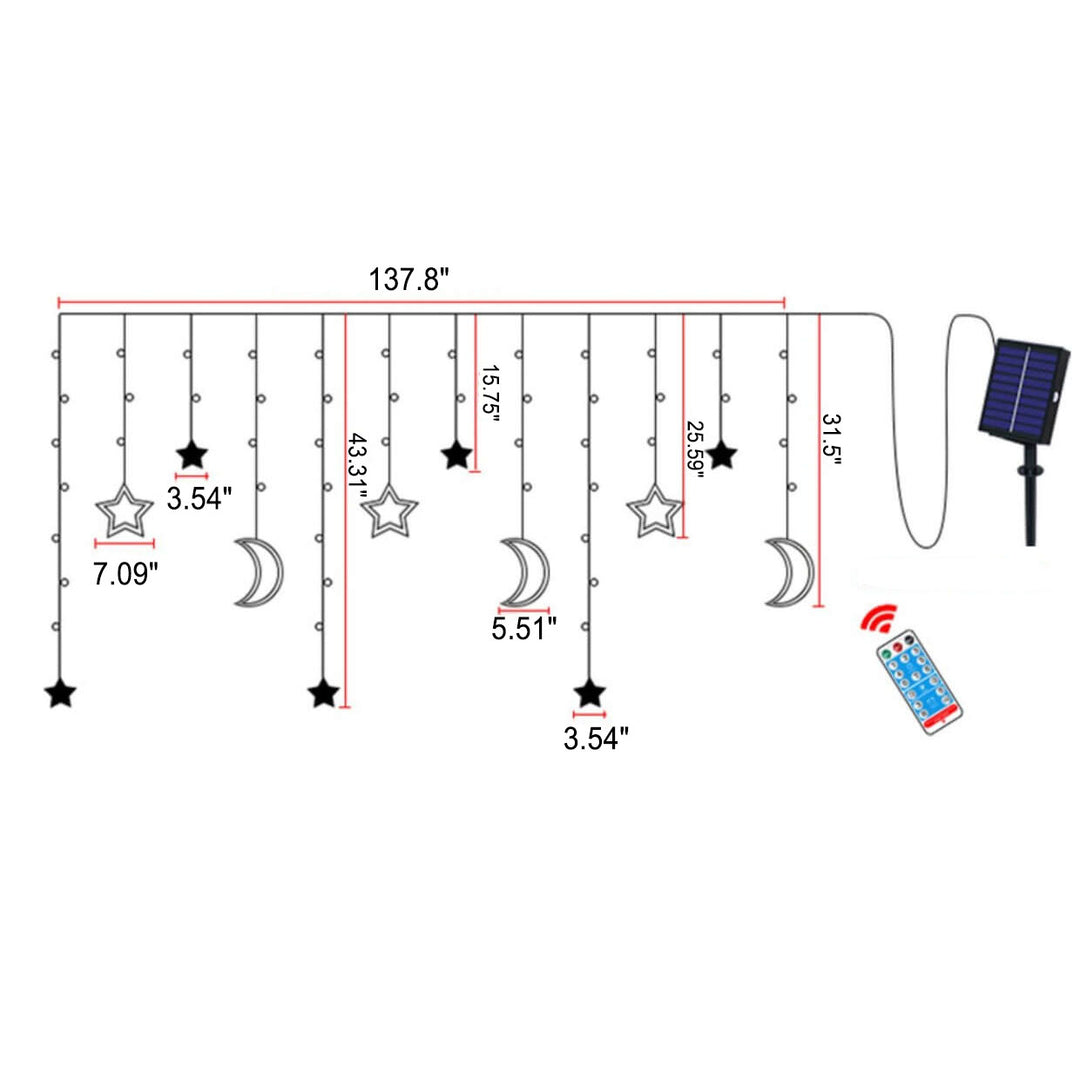 LED-Solar-Stern-Mond-Vorhang-Licht-Weihnachtsterrasse im Freien Dekorative Camping-Schnur-Lichter 