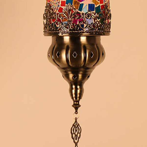 Vintage Southeast Asian Style Iron Glass 1-Light Pendant Light